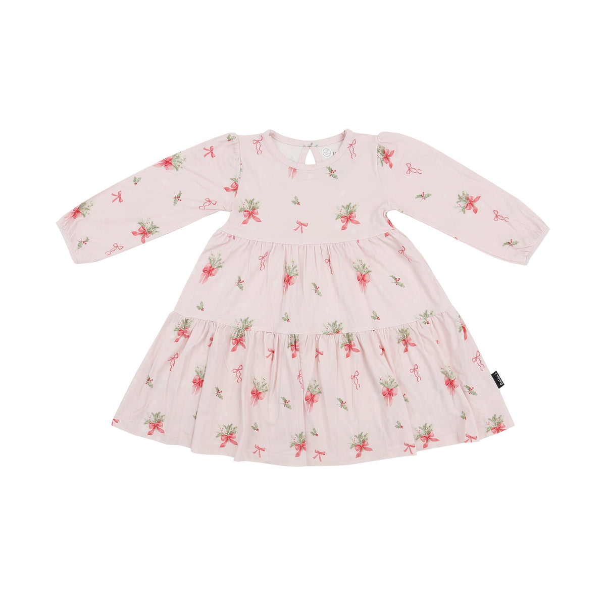L/S Tiered Dress - Pink Bows