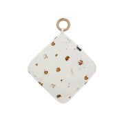 Ribbed Bamboo Quilted Lovey (w/ Wooden Teether) - Milk & Cookies / White