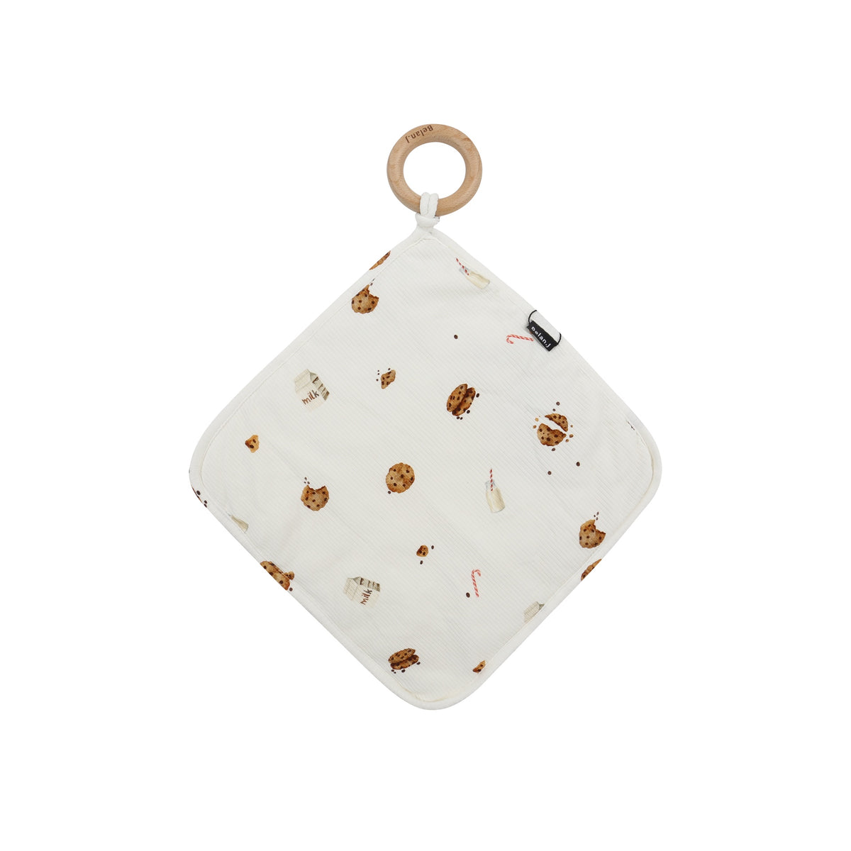 Ribbed Bamboo Quilted Lovey (w/ Wooden Teether) - Milk & Cookies / White
