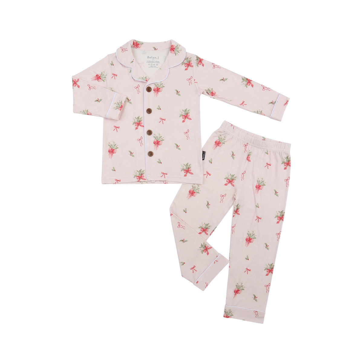 Kids Classic L/S PJ Set - Pink Bows