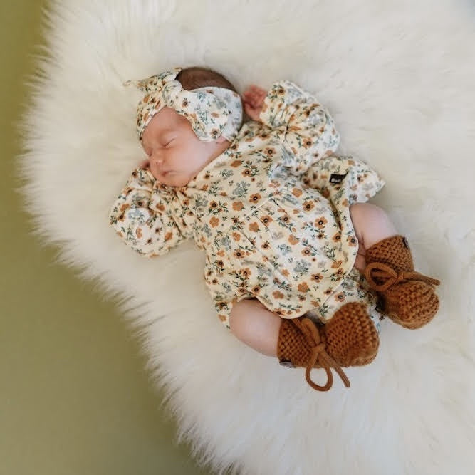 Wool Knit Baby Booties - Rust