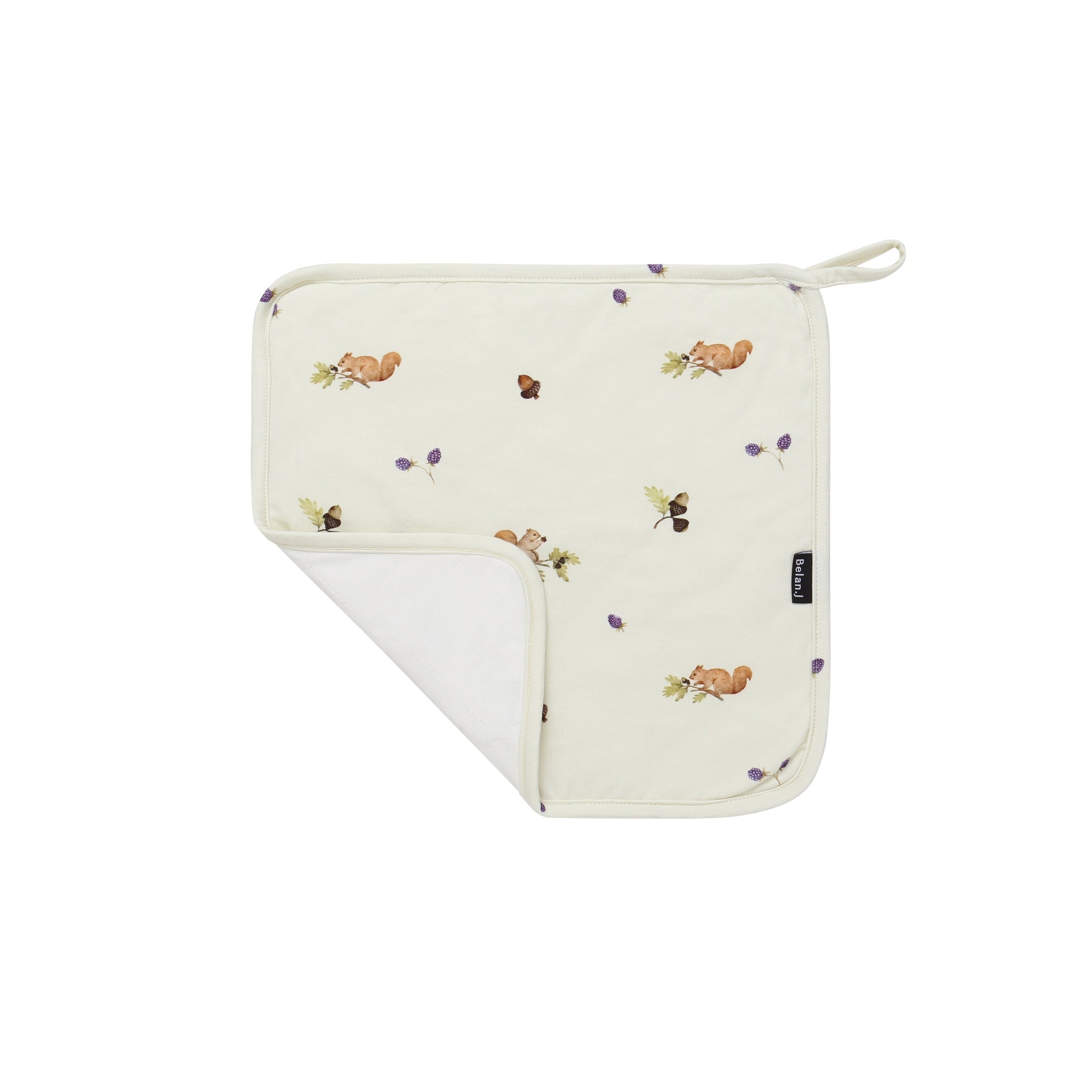 Quilted Lovey (w/ Wooden Teether) - Squirrels / White