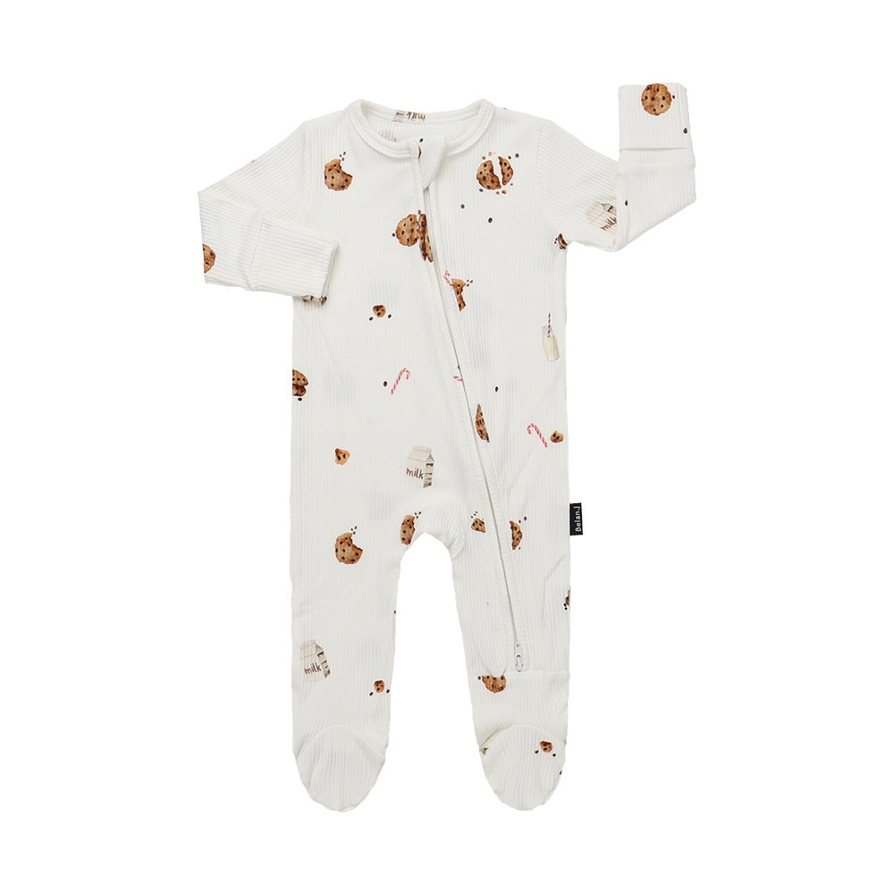 Ribbed Bamboo Footed Zipper Sleeper - Milk & Cookies