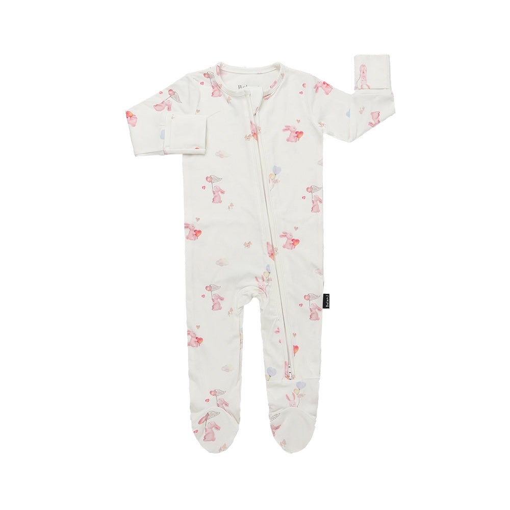 Footed Zipper Sleeper - Love Bunnies