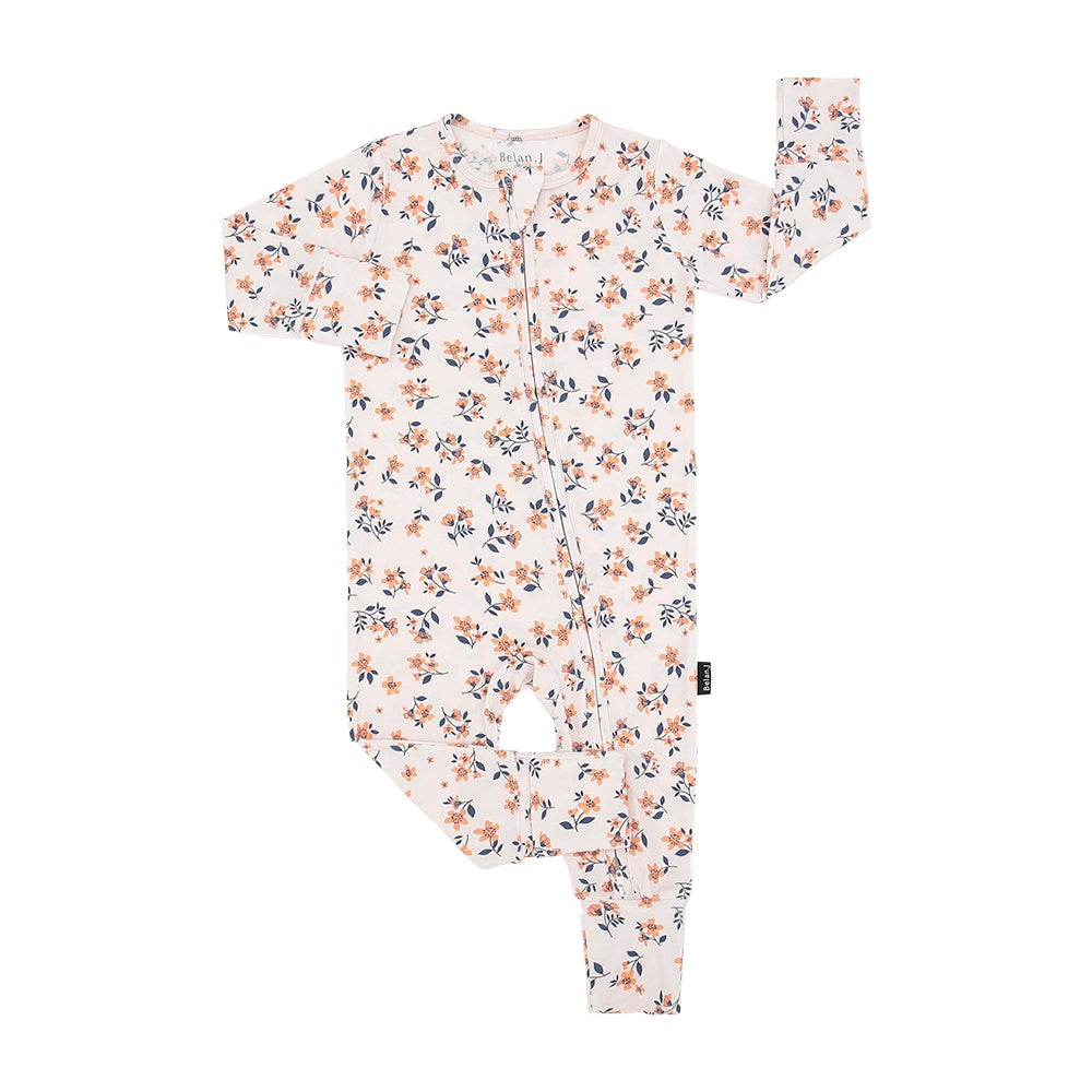 Footless Sleeper with Fold-Over Cuffs - Peachy Blossom