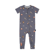 Short Sleeve Zipper Romper - Baseball