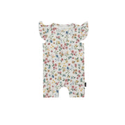 Ruffled Sleeves Shortall Romper - Spring Meadow