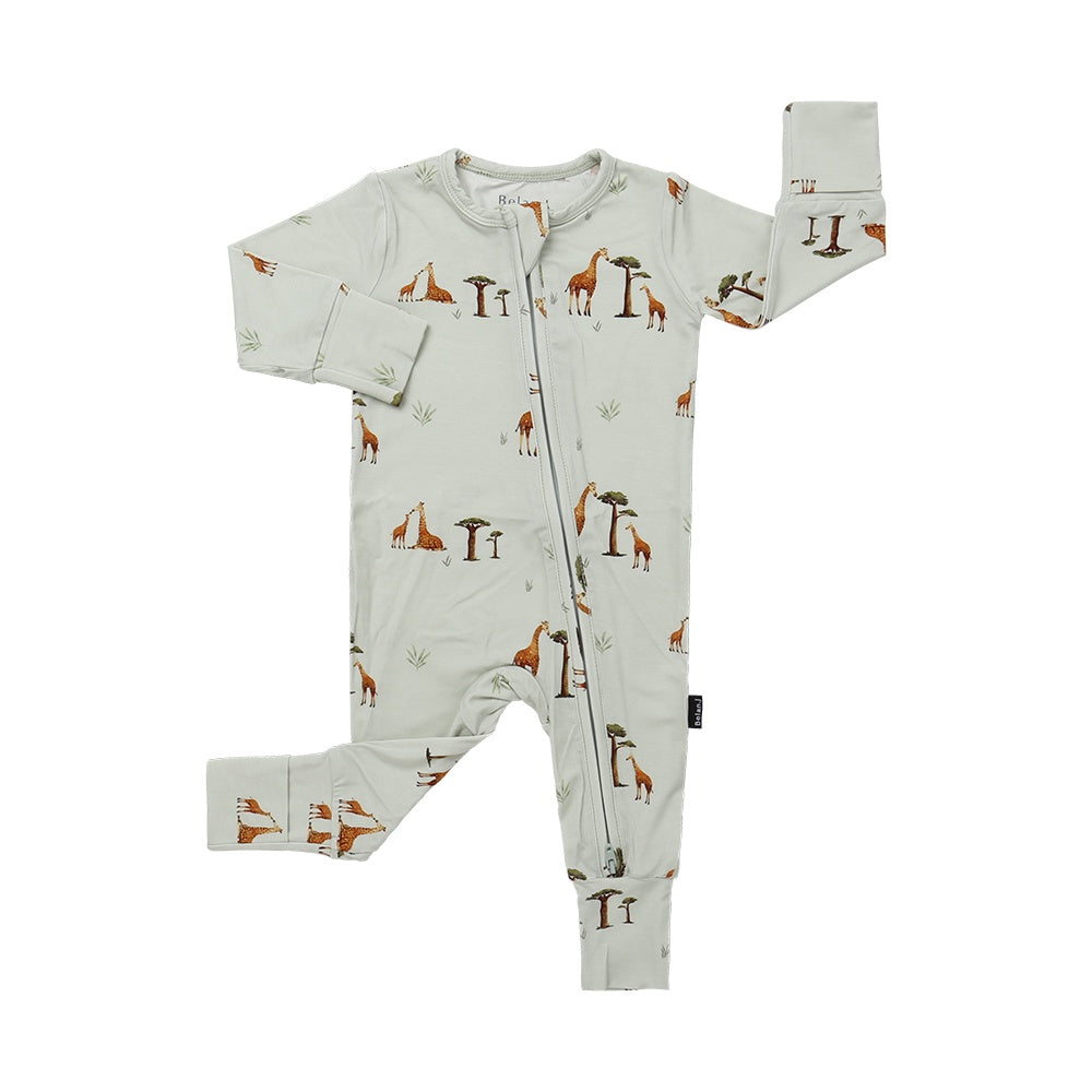 Footless Sleeper with Fold-over Cuffs - Giraffes