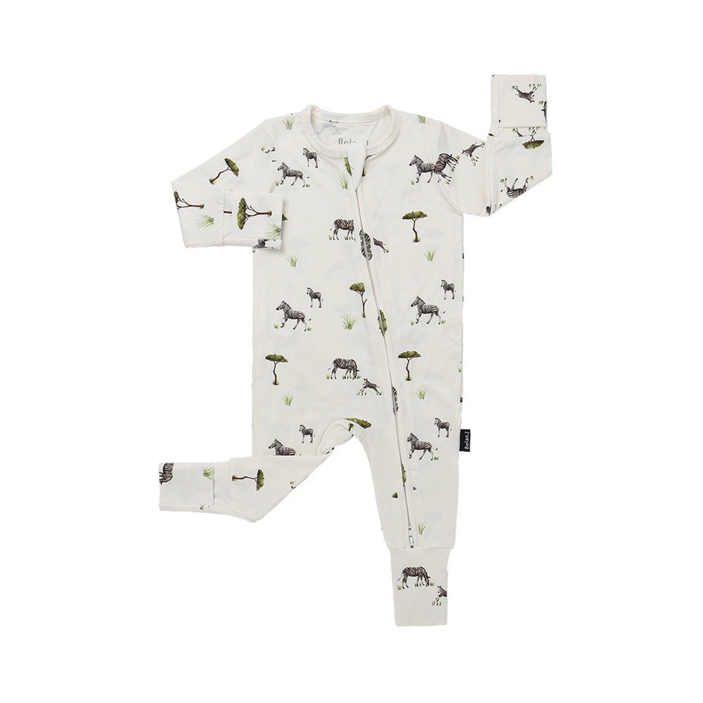 Footless Sleeper with Fold-over Cuffs - Zebras