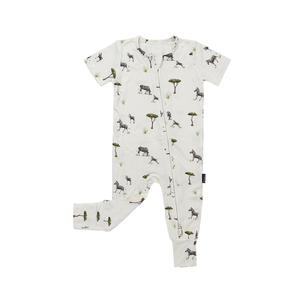 S/S Zipper Romper - Zebras