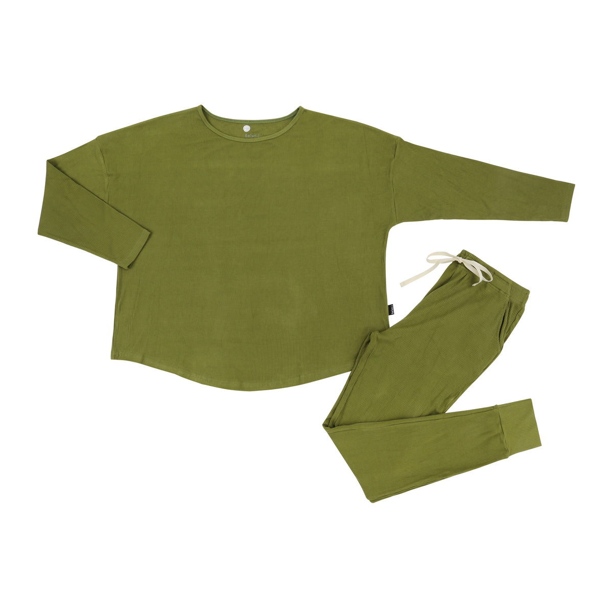 Ribbed Bamboo Women's L/S PJ Set - Olive Green
