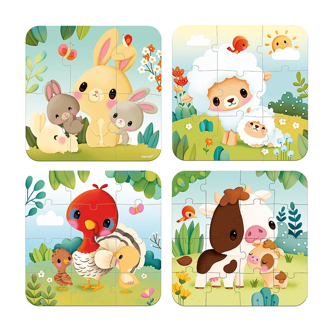 Janod 4-in-1 Progressive Puzzle - Farm Animals