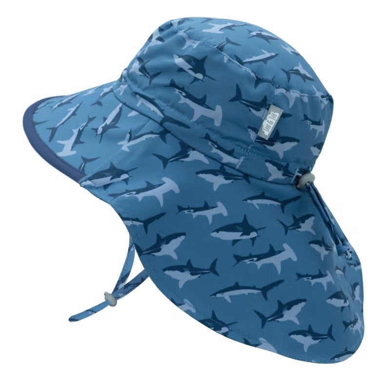 Jan & Jul Aqua-Dry Xplorer Hat - Sharks w/ Navy Trim