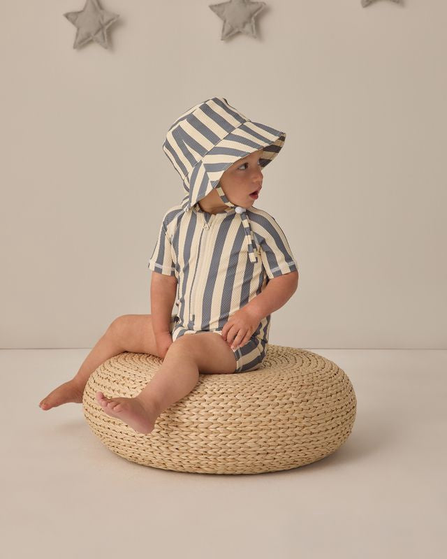 Quincy Mae Zip Rashguard One-Piece - Retro Ocean Stripe
