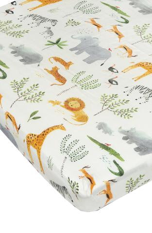 Loulou Lollipop Muslin Fitted Crib Sheet - Safari