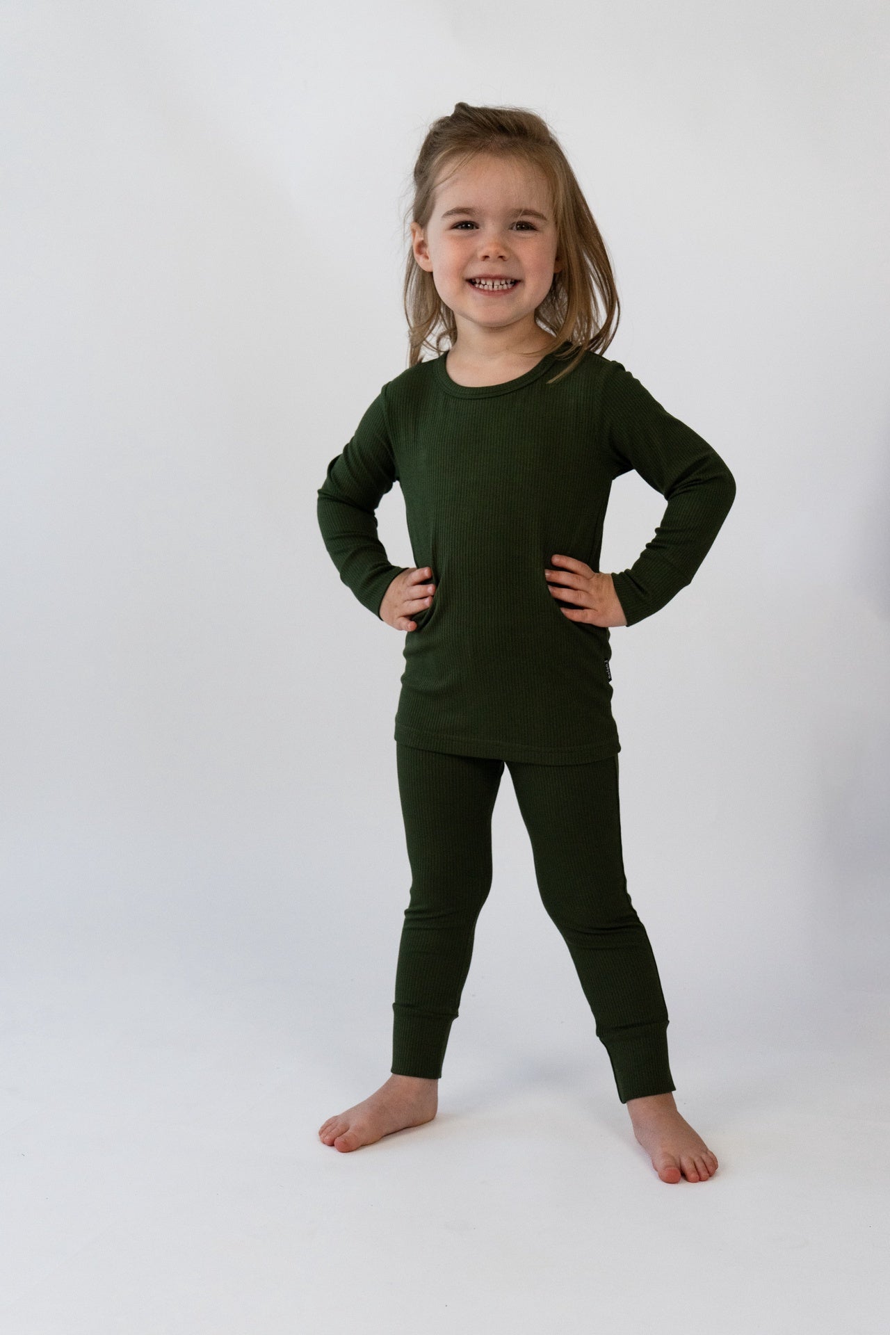 Ribbed Bamboo Long Sleeve PJ Set - Forest Green