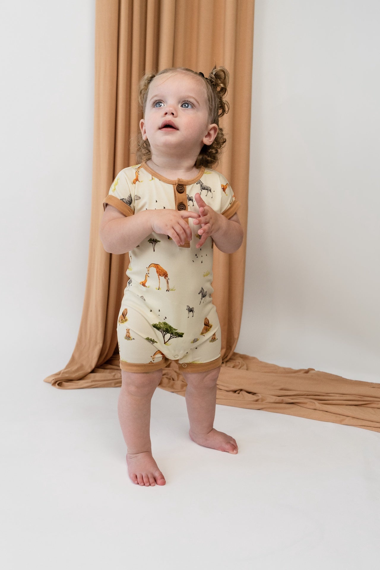 Short Sleeve Shortall Romper - Safari