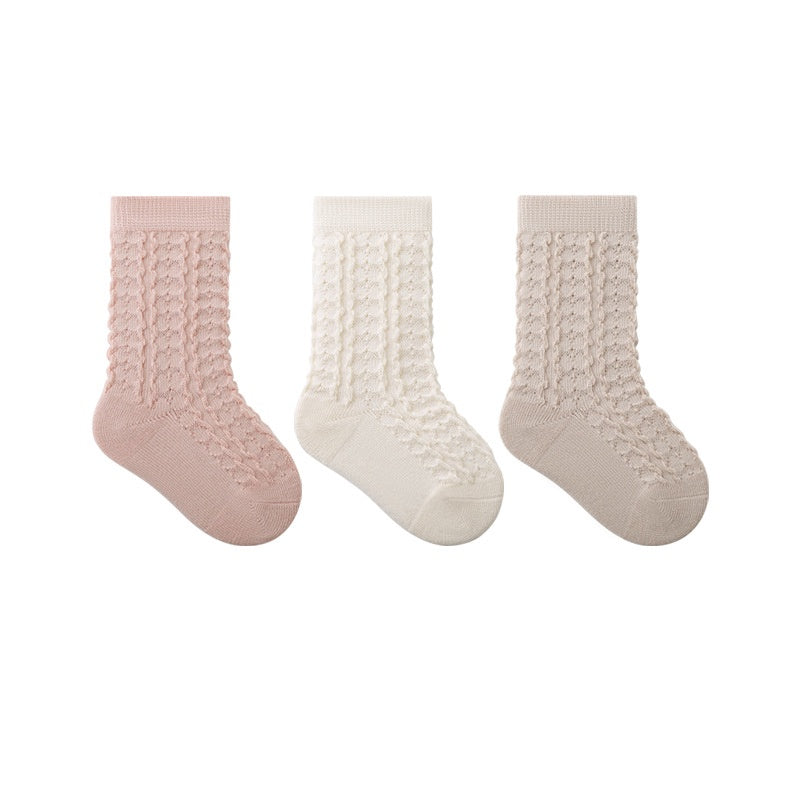 Textured Cotton Crew Socks (3pk) - Pink / Cream / Oat