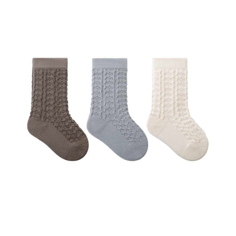 Textured Cotton Crew Socks (3pk) - Mushroom / Fog / Cream