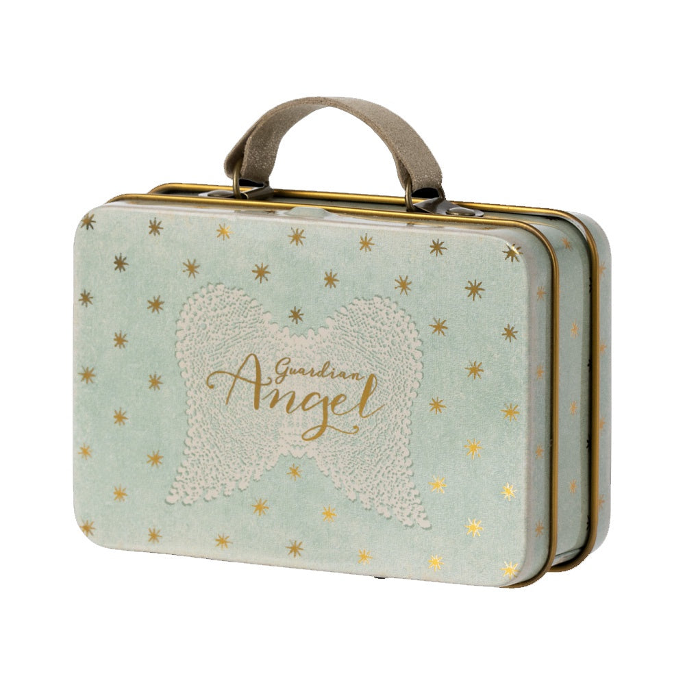 Maileg Little Sister Angel Mouse in Suitcase