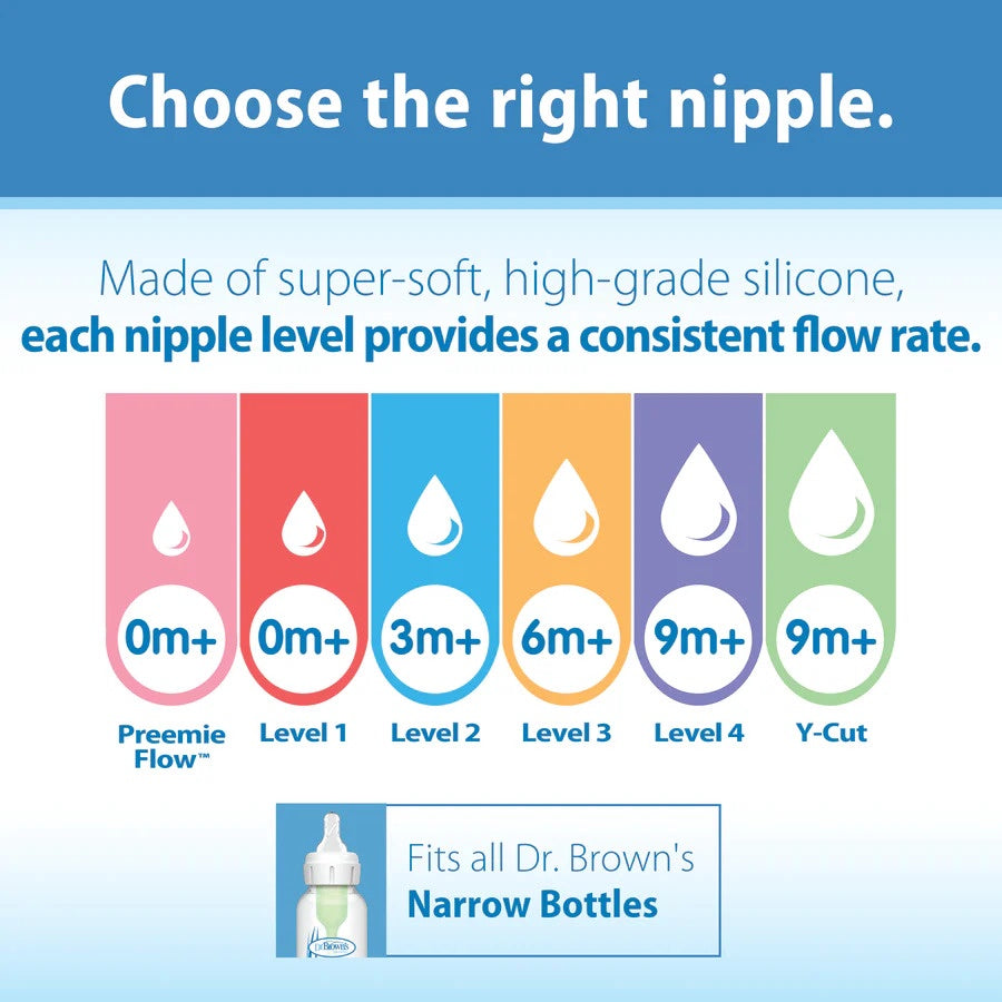 Dr. Brown's Dr. Brown's Narrow Baby Bottle Silicone Nipple 2-Pack
