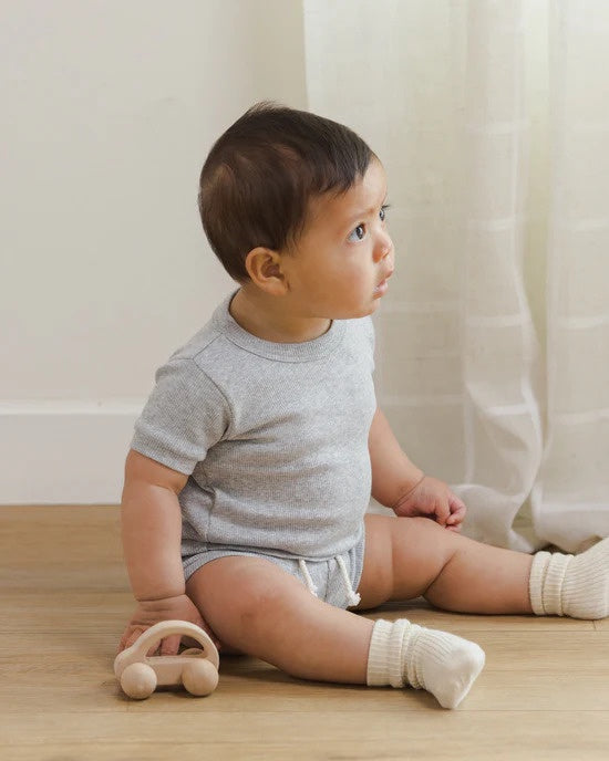 Quincy Mae Ribbed Shortie Set - Dusty Blue