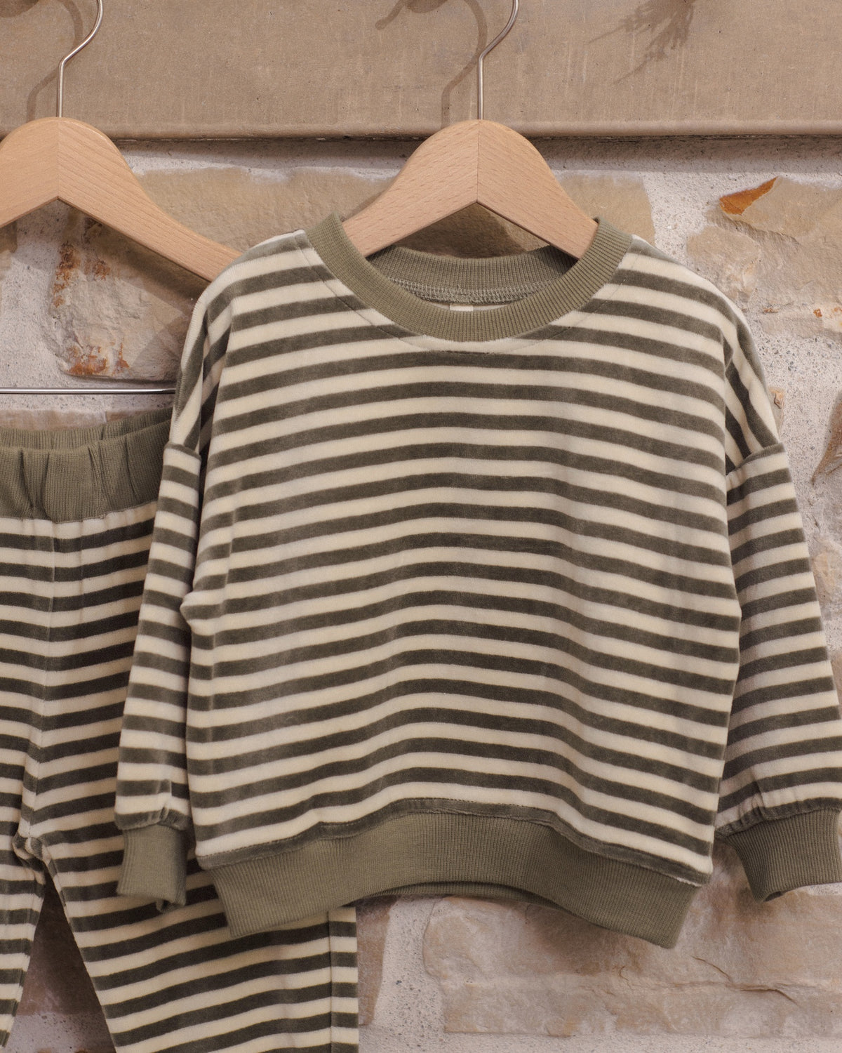 Quincy Mae Relaxed Velour Sweatshirt - Spruce Stripe