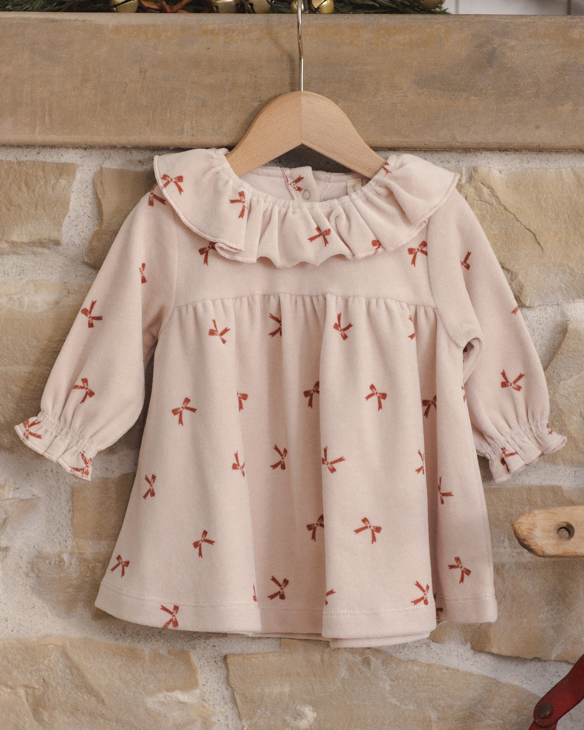 Quincy Mae Velour Baby Dress - Red Bows
