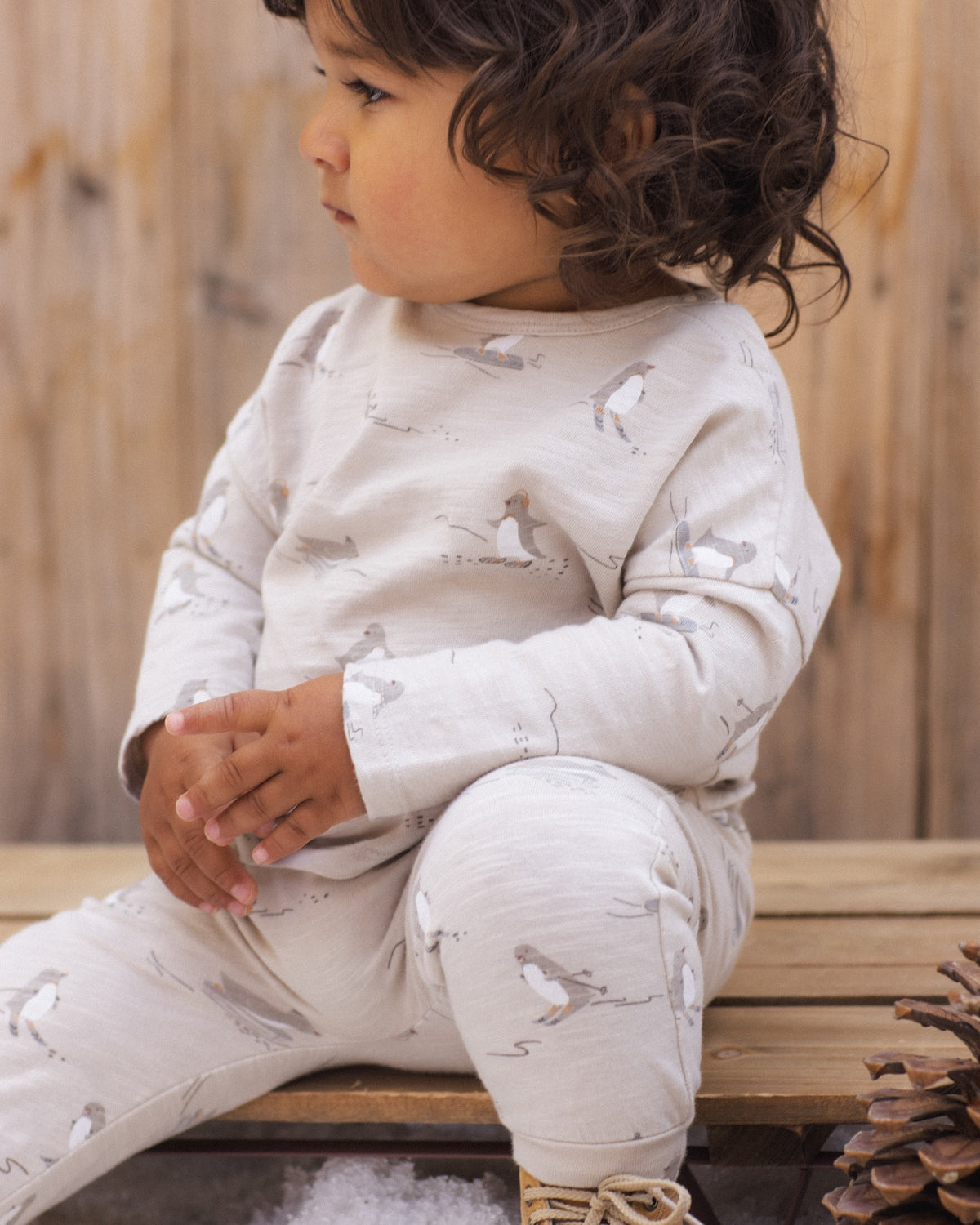 Rylee + Cru Long Sleeve Tee + Pant Set - Skiing Penguins