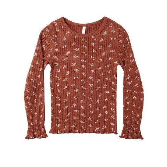 Rylee + Cru Ribbed Long Sleeve Top - Ruby Ditsy