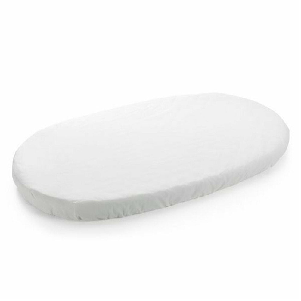 Open box Stokke Sleepi Mini fitted sheet in white