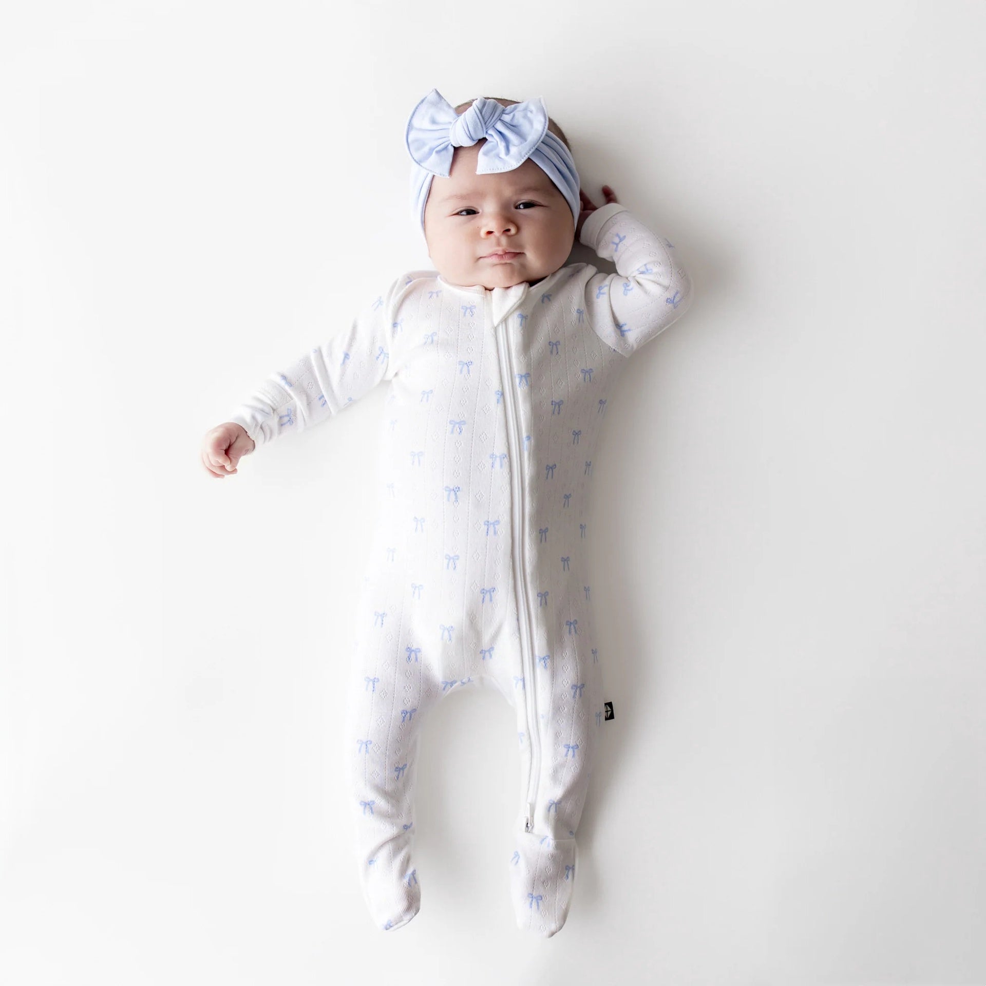 Kyte Baby Pointelle Zippered Footie - Sweet Blue Bow