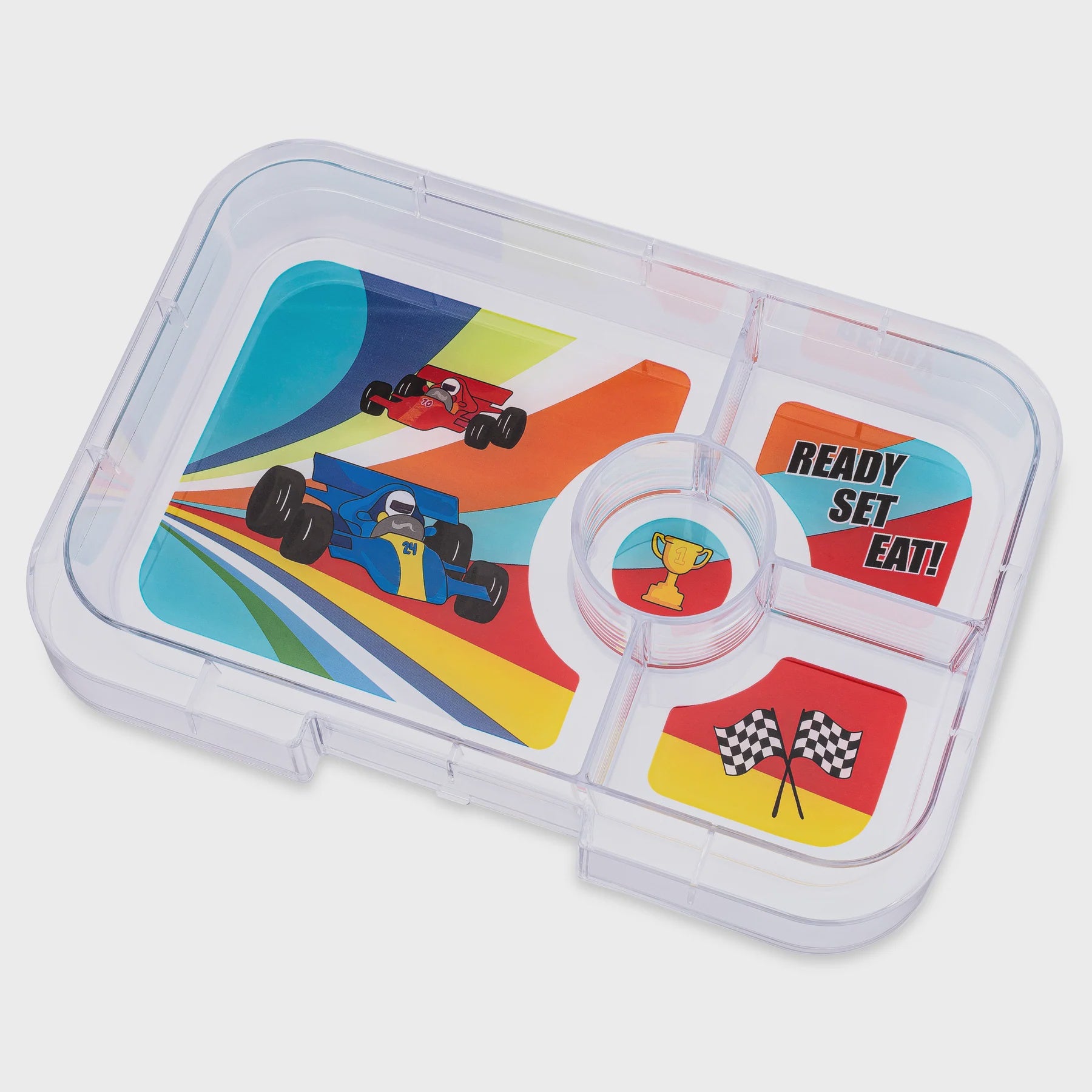 Yumbox Tapas 4 Compartments - Greenwich Green With Race Cars Tray