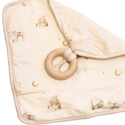 2 Layers Lovey - Little Lambs / White with Wooden Teether