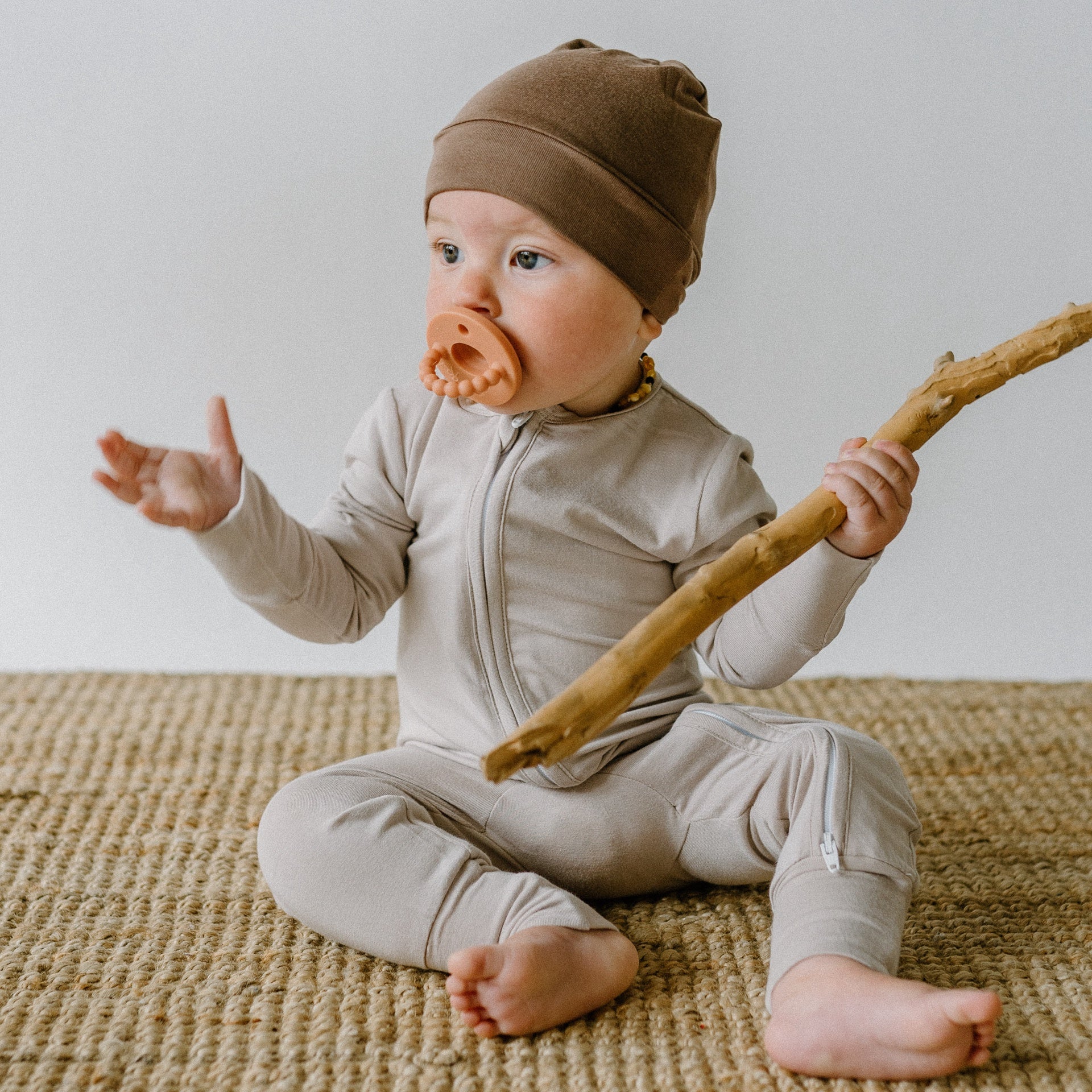 Footless Sleeper with Fold-Over Cuffs - Oat