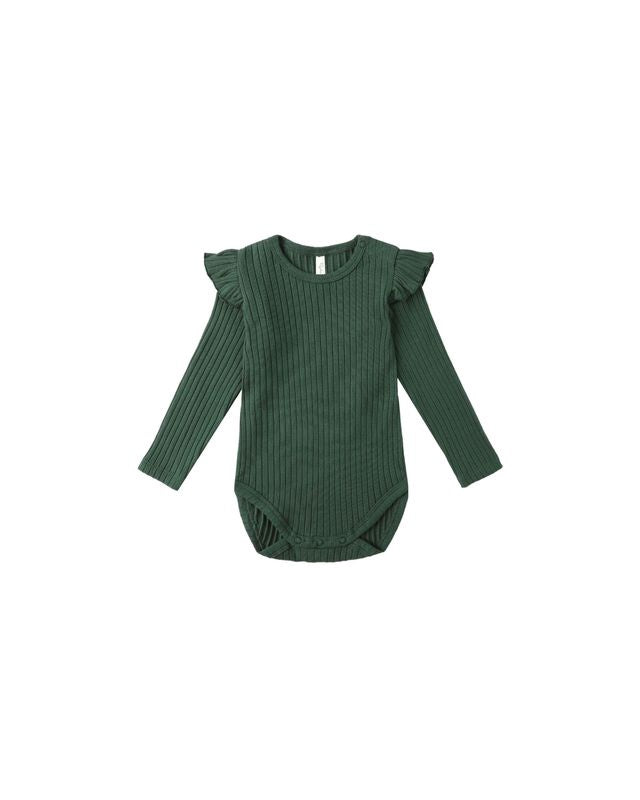 Rylee + Cru Shoulder Ruffle Bodysuit - Green
