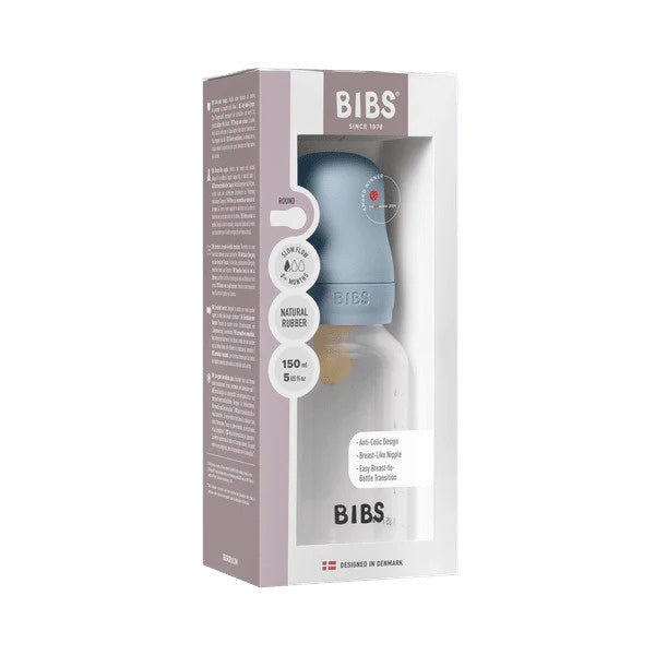 BIBS BPA-Free PP Baby Bottle Latex Nipple - Baby Blue 150ml