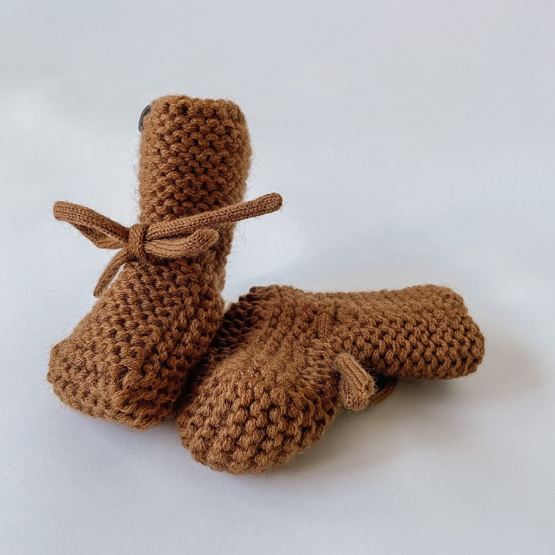 Wool Knit Baby Booties - Rust