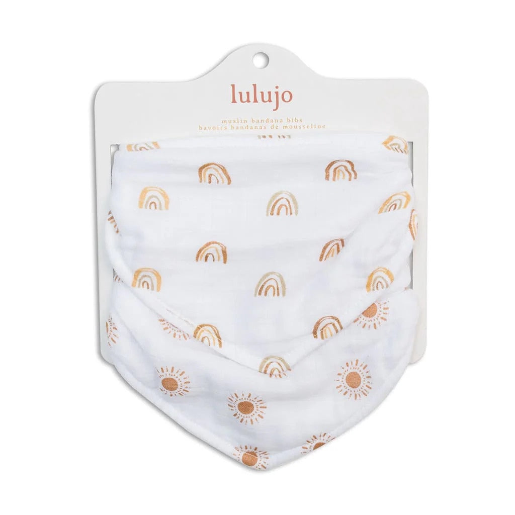 Lulujo Boho 2PK Bandana Bibs - Rainbows/Suns