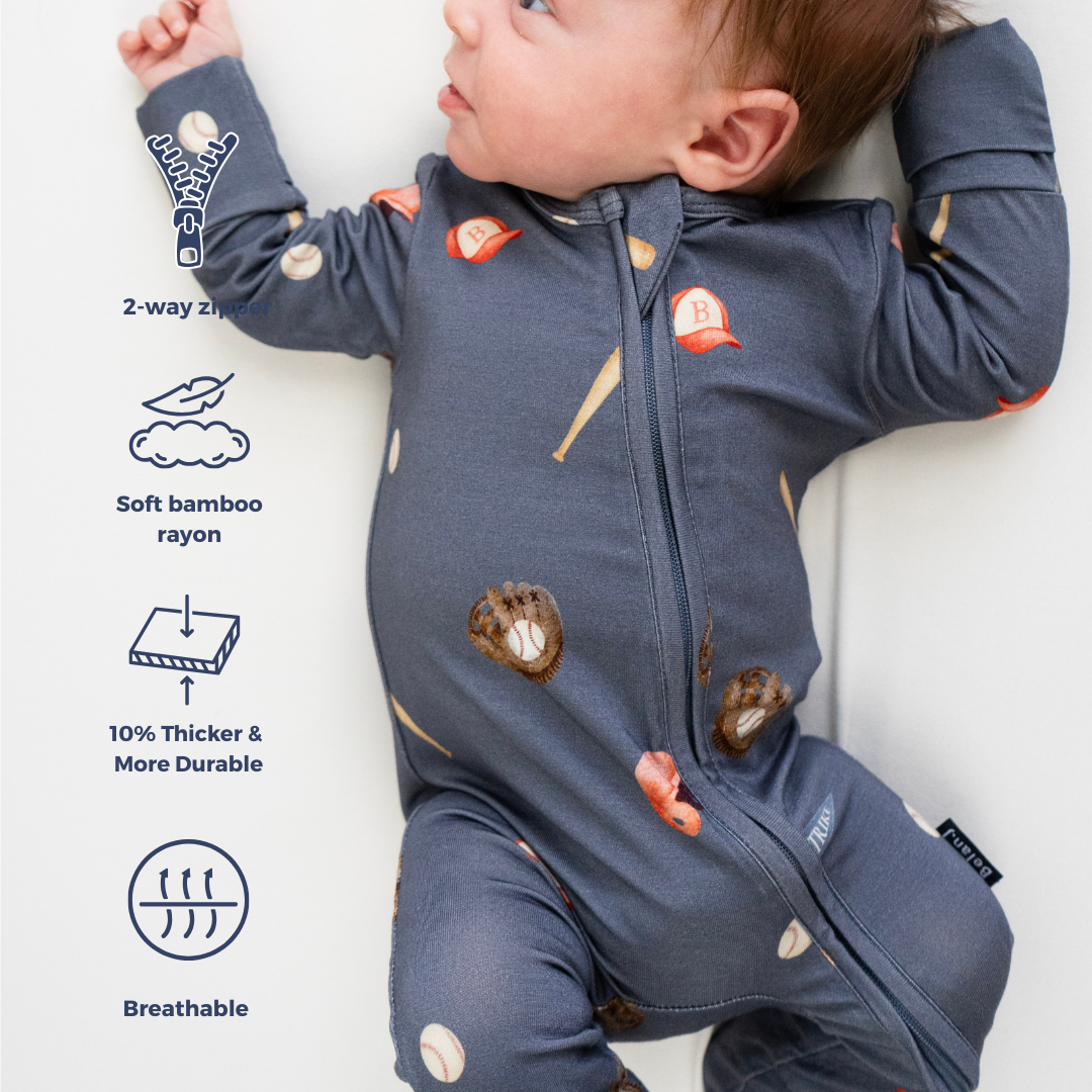 Footless Zipper Sleeper - Baseball