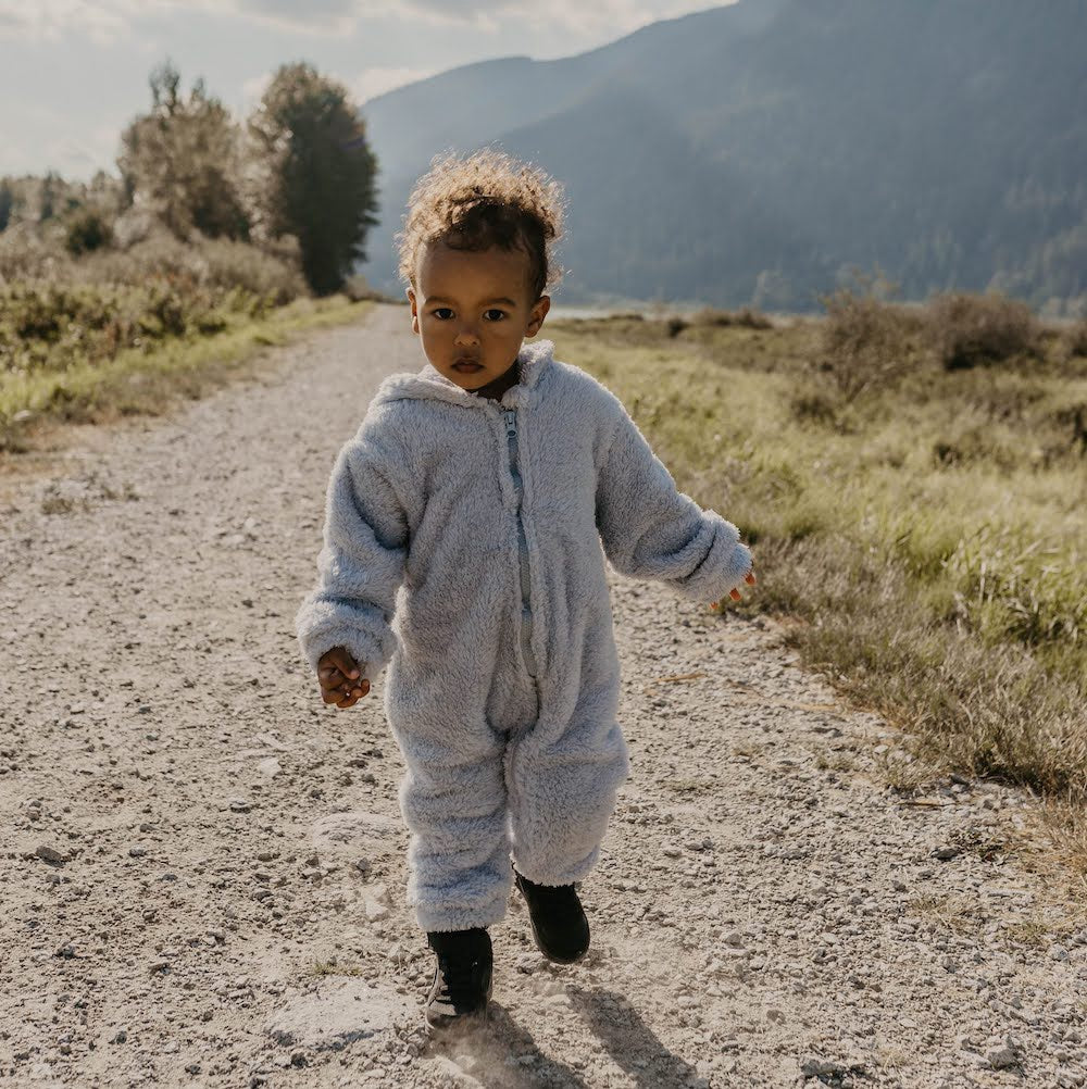 Fuzzy Fleece Hooded Jumpsuit - Misty Bear