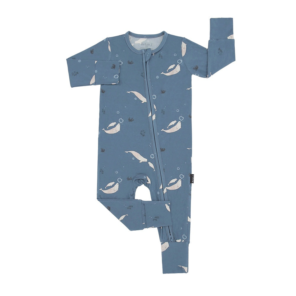 Footless Sleeper with Fold-Over Cuffs - Belugas