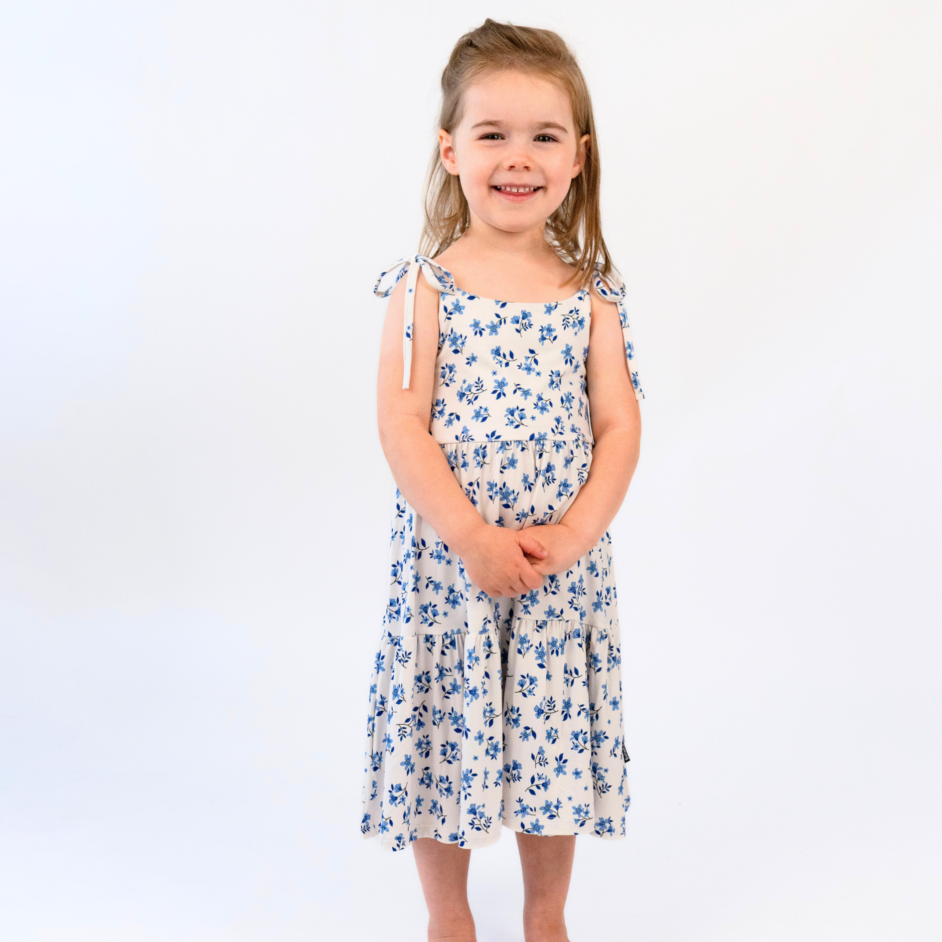 Shoulder Tie Tiered Dress - Bluebell