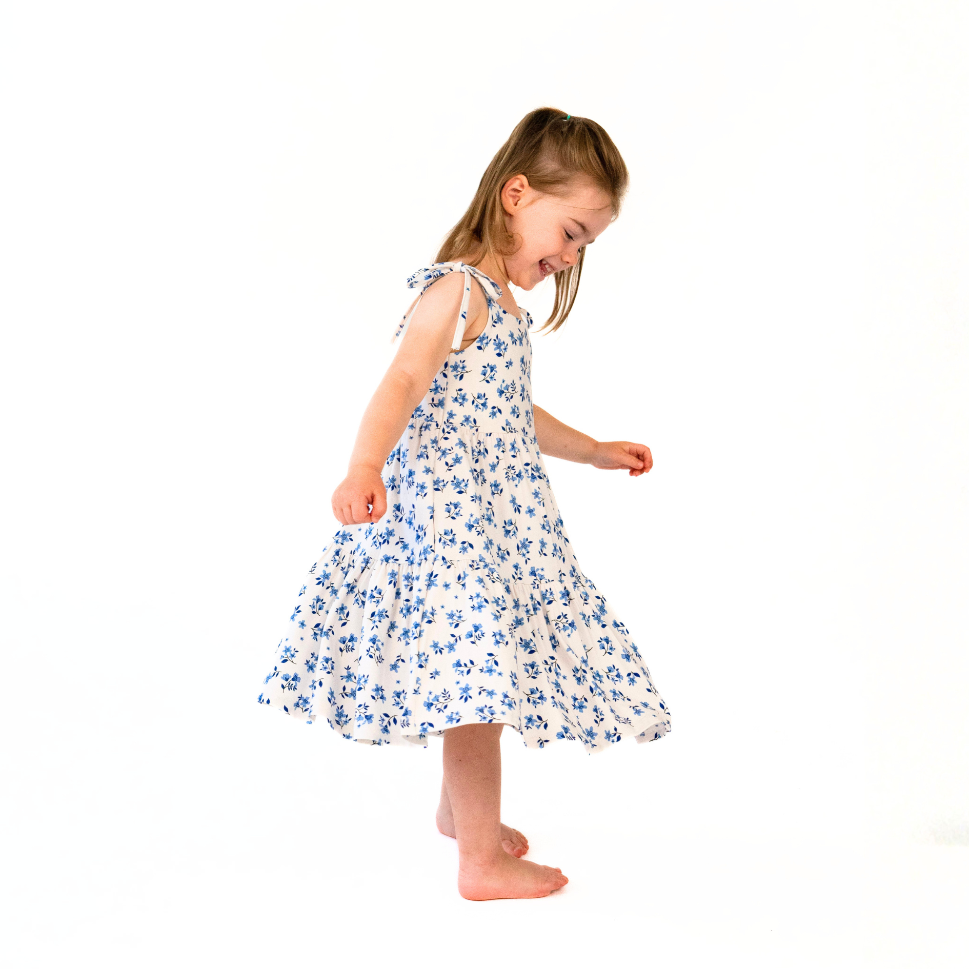 Shoulder Tie Tiered Dress - Bluebell