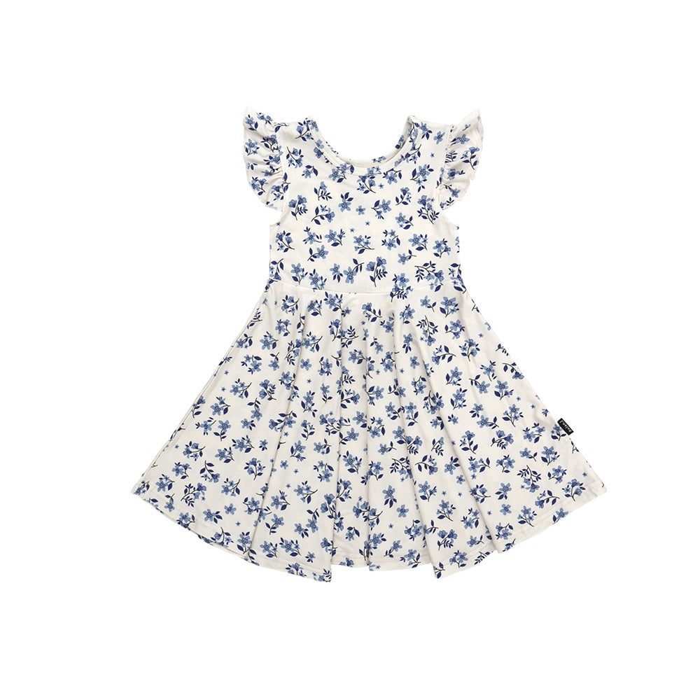 Ruffled Sleeves Twirl Dress - Bluebell