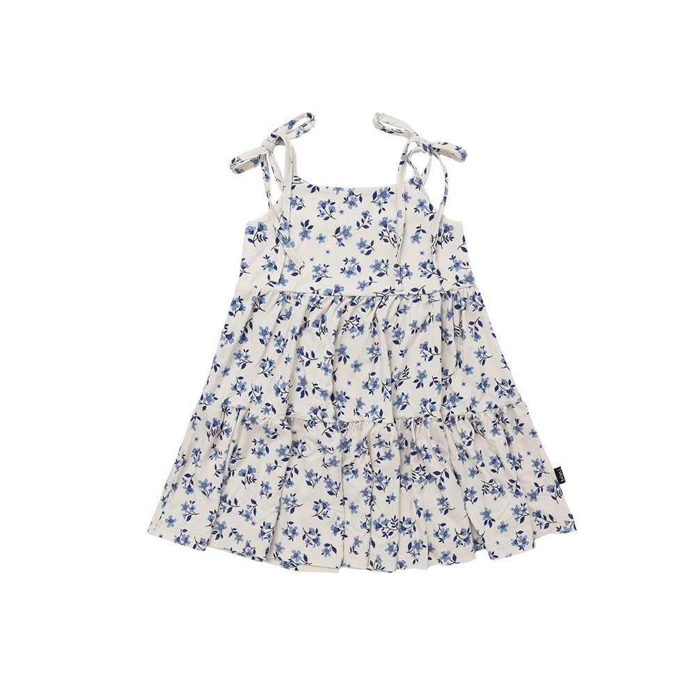 Shoulder Tie Tiered Dress - Bluebell