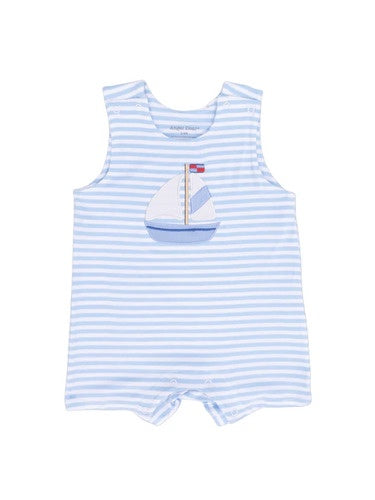 Angel Dear Sleeveless Romper - Bubbly Sailboat Stripe