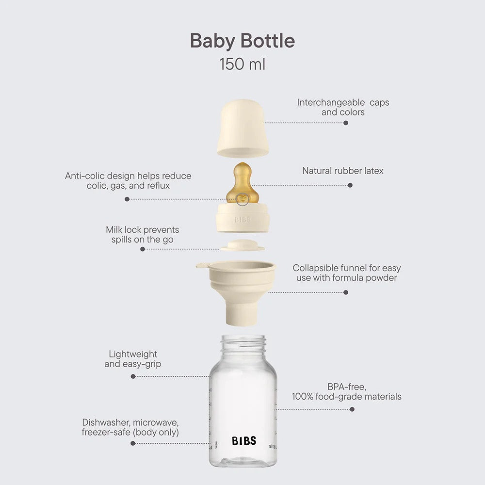 BIBS BPA-Free PP Baby Bottle Latex Nipple - Baby Blue 150ml
