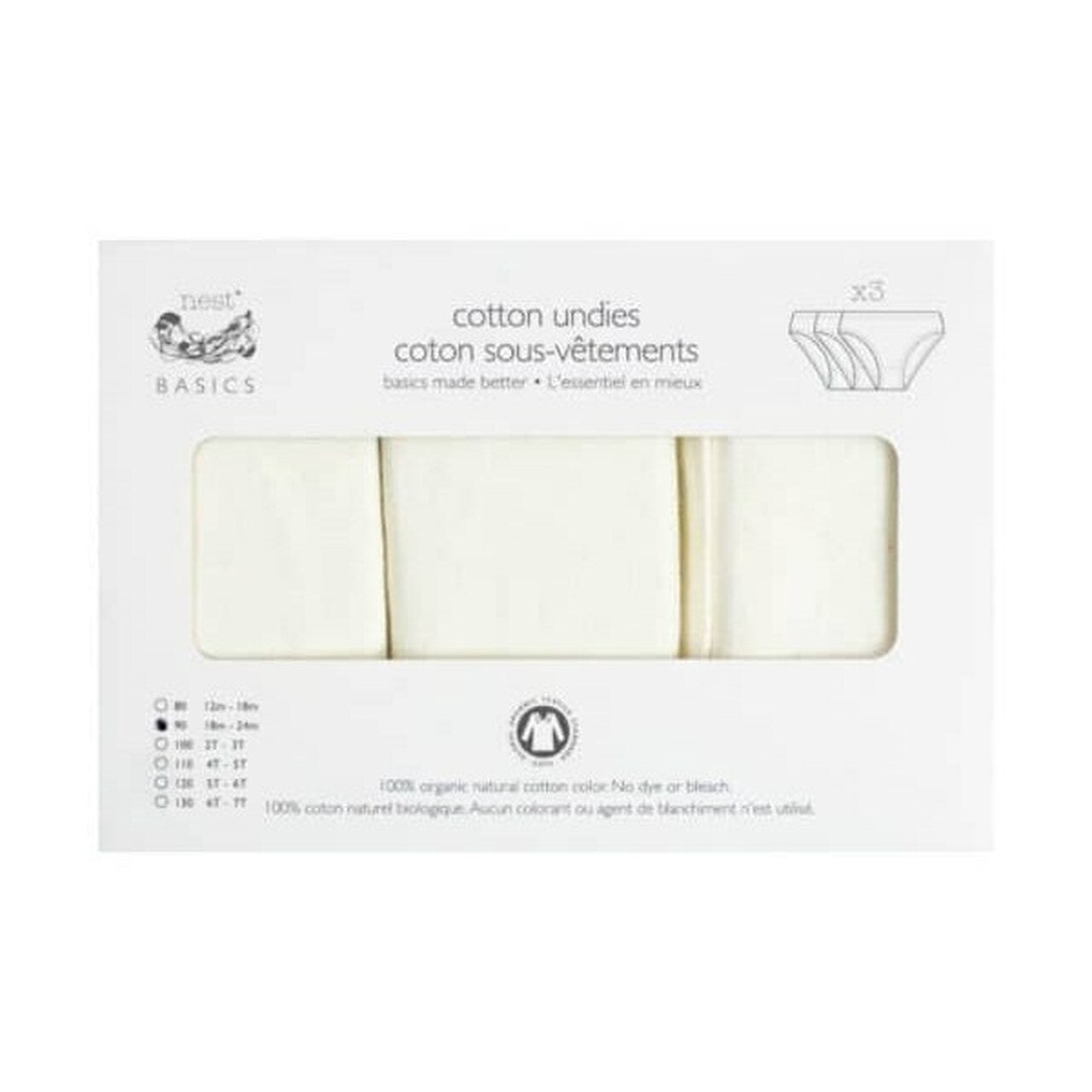 Basics Organic Cotton Girls Briefs Underwear White (3 Pack)