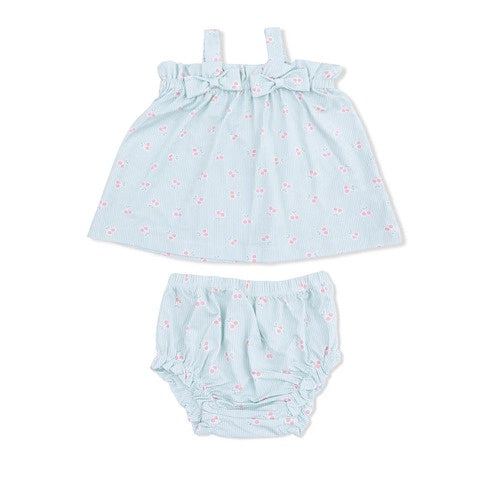 Angel Dear Top and Ruffle Bloomer - Tiny Cherry Stripe